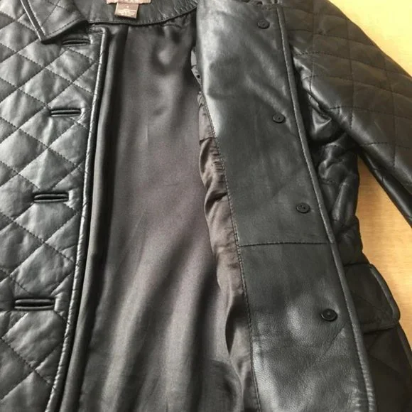 KENAR Black Quilted Leather Jacket Women's Size 4 - Picture 3 of 12